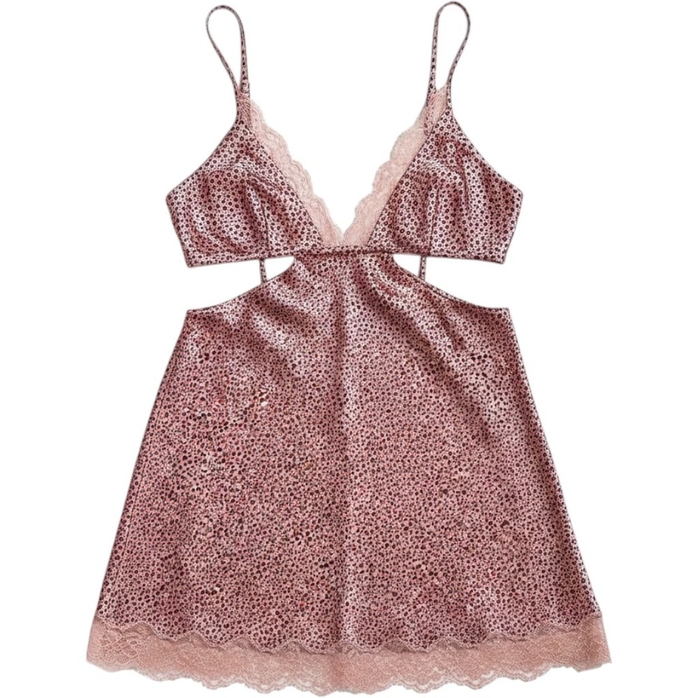 Victoria's Secret Rose Pink Leopard Satin Cutout Mini Slip Dress
